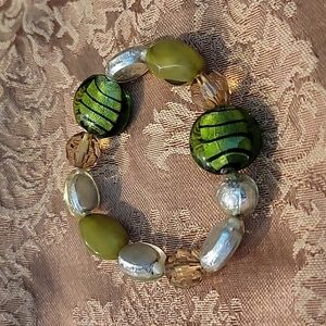 Statement stretchy bracelet with multicolored beads.